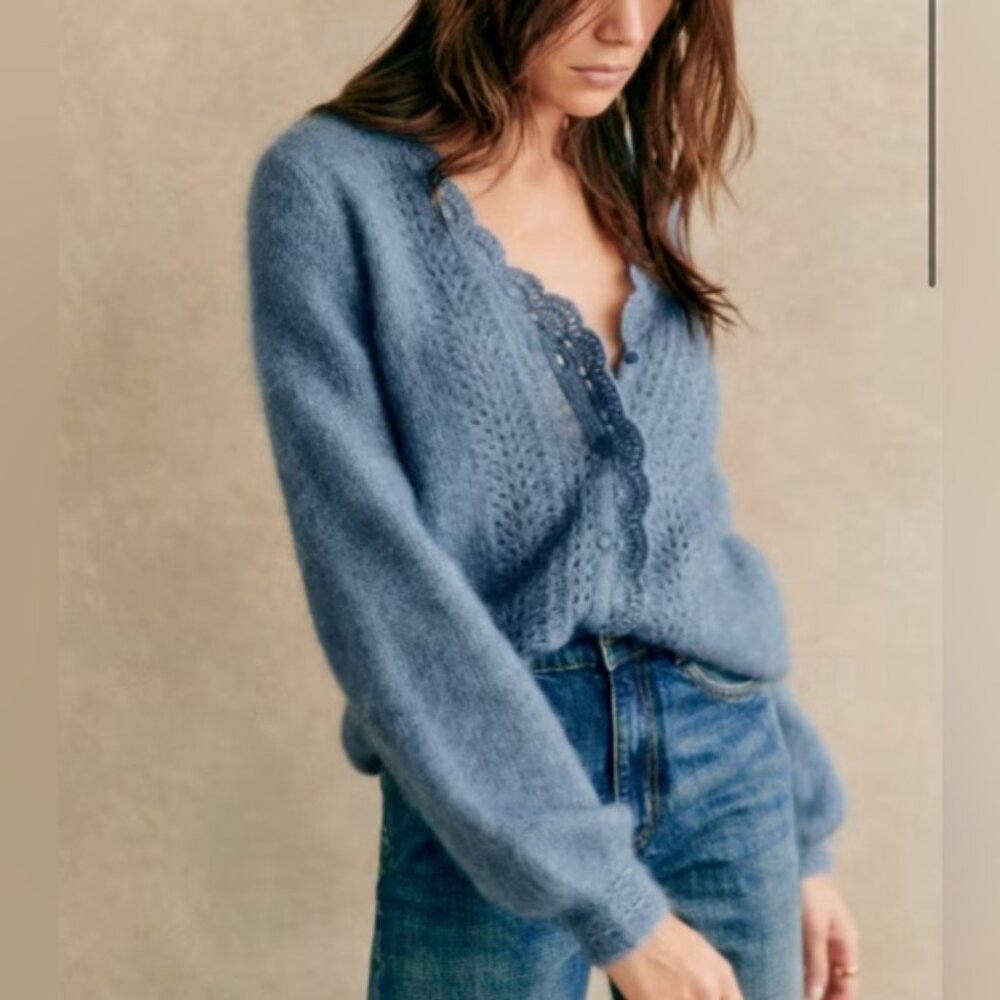 Sezane Angelie Cardigan - Vintage Blue XS Brand New